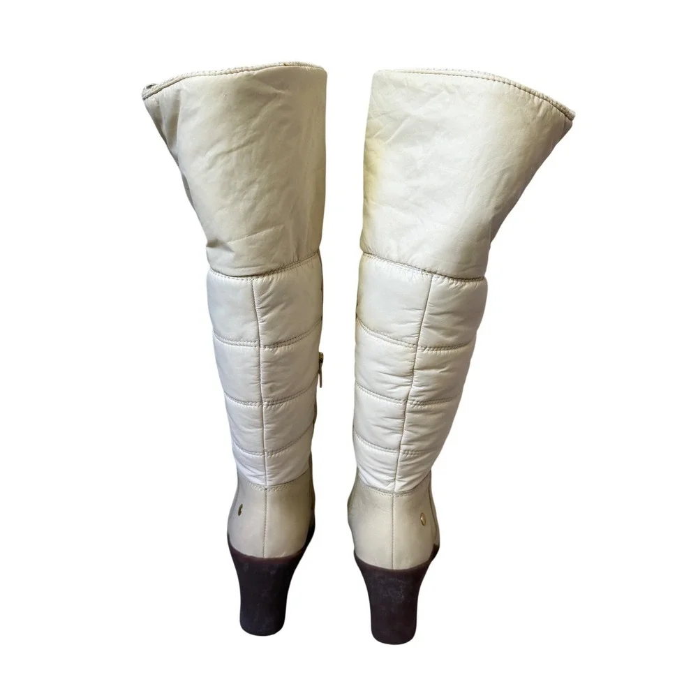 UGG Australia Wedge Boots Foldover Quilted Leather Sheepskin Cream Womens‎ 9